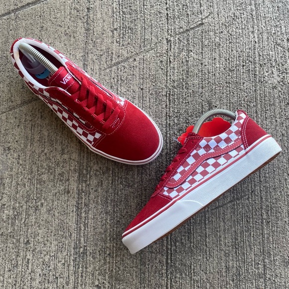VANS Old Skool Crimson Red White Checker Canvas Shoes - Picture 9 of 10